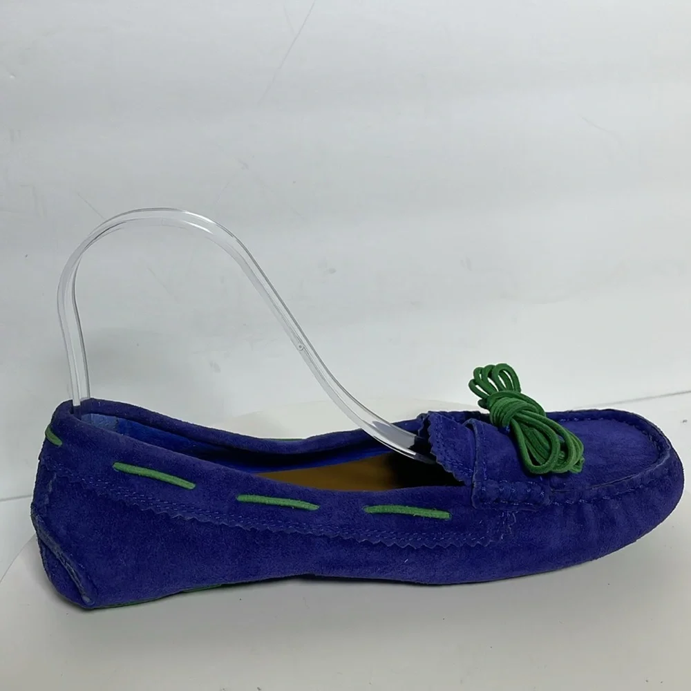 UGG Purple Suede Moccasins with Green Laces - Picture 6 of 9